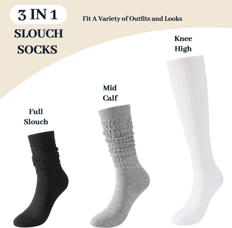 Pleneal 3 Pairs Slouch Socks for Women, Long Slouchy Scrunch Socks, Knit Chunky Boot Sock - Image 3